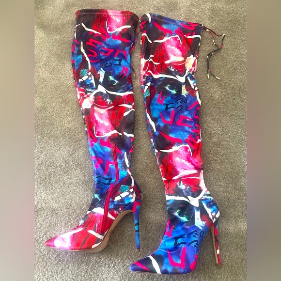 Thigh High Multicolored Boots 7.5 - Picture 1 of 5
